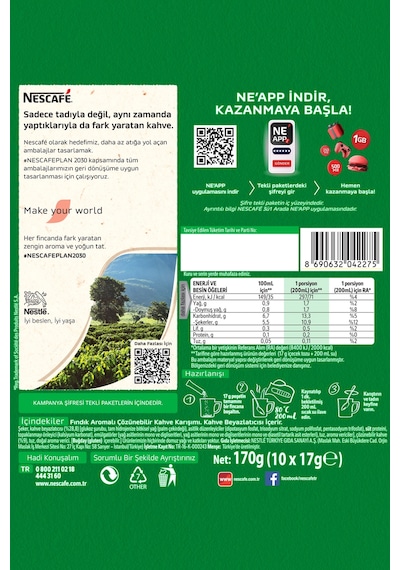 Nescafe 3ü1 Arada Fındık Aromalı Çözünebilir Kahve 17g 10'lu Paket 10x4 Diğer