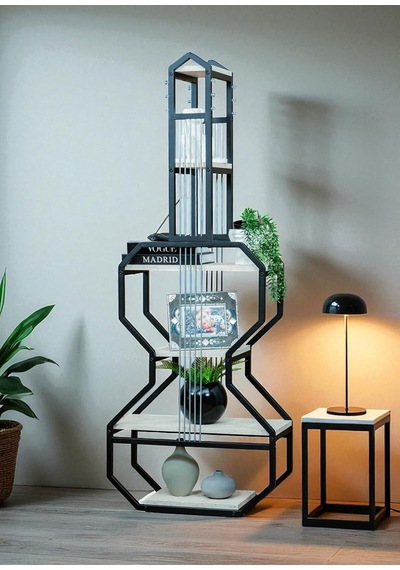 Dekoratif Siyah Metal Kitaplık Beyaz Ahşap Raflı Gitar Ünite Çok Amaçlı Salon Ofis Düzenleyici Çok Renkli Dekoratif Siyah Metal Kitaplık Beyaz Ahşap Raflı Gitar Ünite Çok Amaçlı Salon Ofis Düzenleyici Çok Renkli