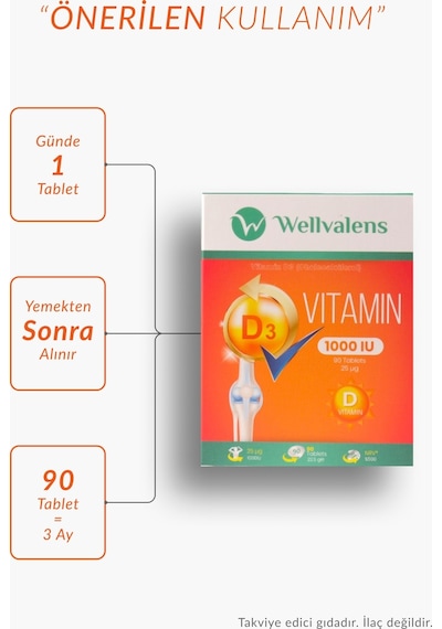 Wellvalens D3 Vitamini 1000 Iu Günlük D Vitamini Takviyesi 90 Tablet
