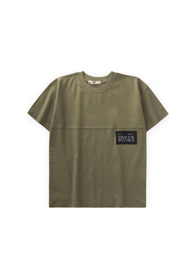 Cigit Etiket Detaylı T-shırt 8-12 Yaş Olive Yeşil