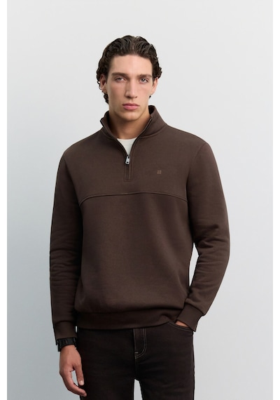 Avva Erkek Kahve Dik Yaka Fermuarlı -5 Dereceye Dayanıklı Regular Fit Sweatshirt A62y1351