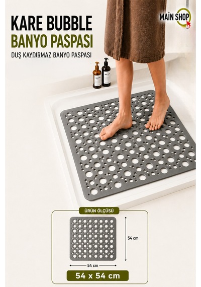Mainshop Kaydırmaz Duşakabin Banyo Ve Duş Paspası Bubble Vantuzla Yapışır 54 X 54 Cm M-149 Gri