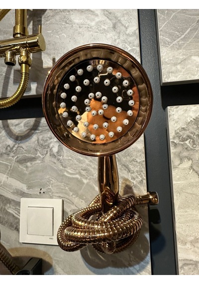 İsaoğlu Yapı Bakır Duş Sistemi Klasik Vintage Bronz Duş Seti Bronz Askı Aparatı Dahil Komple Set Bakır
