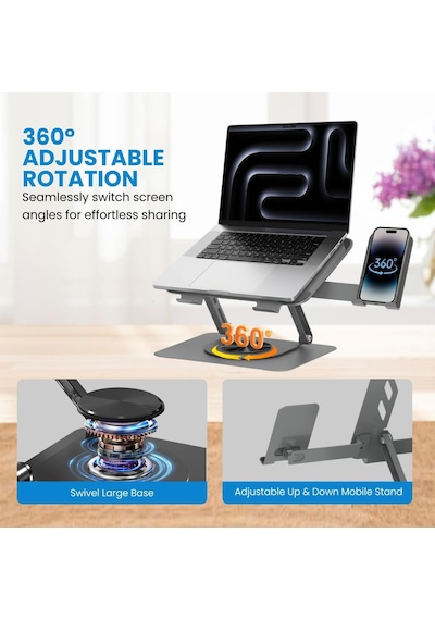 360 Derece Döner Laptop Standı Telefon Tutuculu, Ayarlanabilir Katlanabilir Notebook Yükseltici, 10-15.6 İnç Laptop İle Uyumlu Masaüstü Alüminyum Stand L189-c 360 Derece Döner Laptop Standı Telefon Tutuculu, Ayarlanabilir Katlanabilir Notebook Yükseltici, 10-15.6 İnç Laptop İle Uyumlu Masaüstü Alüminyum Stand L189-c