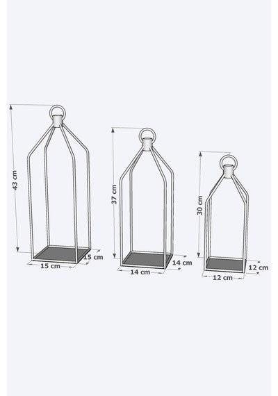 Metal Kafes 3 Lü Set Mumluk Fener Dekoratif Mumluk Ferforje Şamdan Siyah