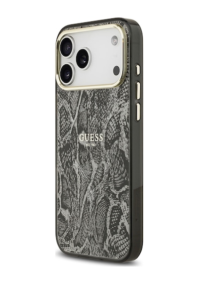 Apple Uyumlu iPhone 17 Pro Max  Kılıf Guess Lisanslı M-safe Özellikli Yazı Logolu Python Desen Kapak Siyah Siyah