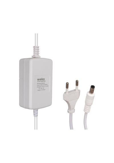 Weko Tottolet Uyumlu 1200 12 Volt 3.2 Amper 5.5 2.5 Uçlu Yerli Üretim Plastik Kasa Beyaz Masaüstü Adaptör Şarj Cihazı Aleti