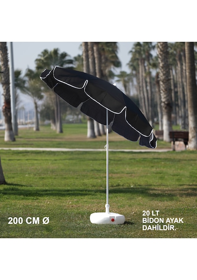 Siyah Plaj Şemsiyesi 200 Cm Ø Bidon Ayak Dahil Siyah