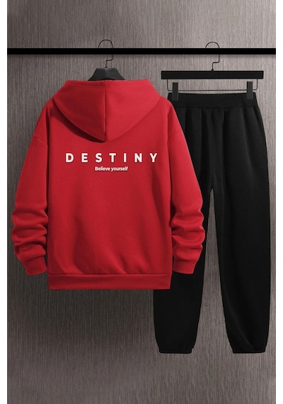 Uyguntarz Unisex Destiny Baskılı Eşofman Takımı Kırmızı