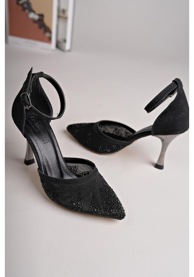 Nesilshoes Nesil Shoes Özma 361 Siyah Yanı Açık Topuklu Kadın Stiletto