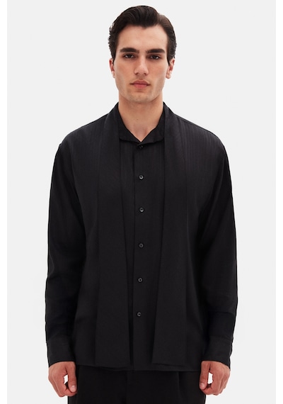 Twn Relaxed Siyah Düz Tencel Gömlek 5ec02sg24350m 001