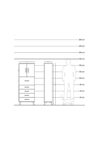 Arges Dolap 2 Raflı 5 Çekmeceli 2 Kapaklı 60x30x163 Çam-çam Çam