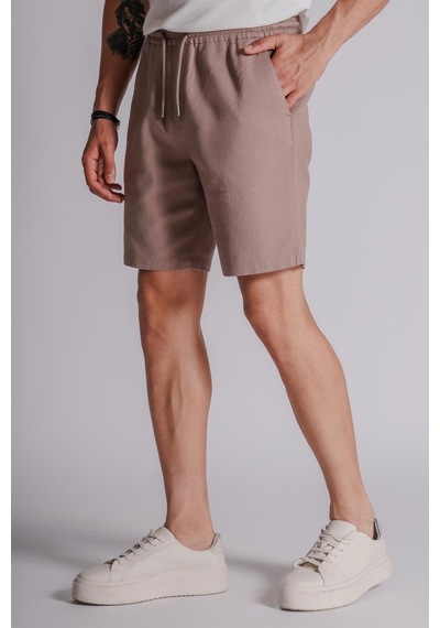 Braccas Erkek Yandan Cepli Beli Lastikli Keten Dokulu Relaxed Fit Jogger Şort Vizon Vizon