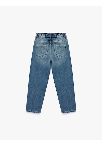 Koton Beli Lastikli Düğmeli Rahat Kesim Denim Pantolon Orta İndigo 6skb40008td İndigo