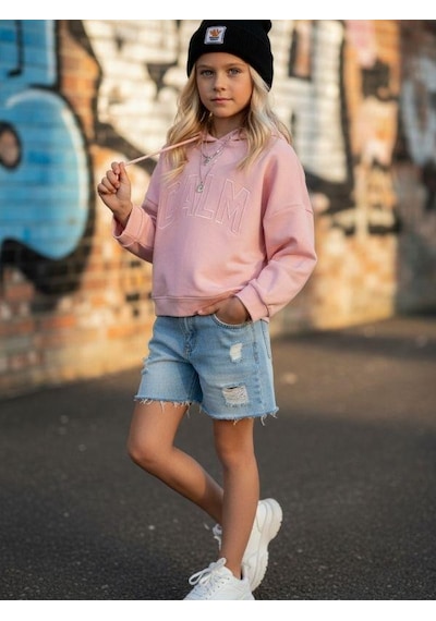 Kız Çocuk Kapüşonlu Calm Kapartmalı Sweatshirt-14372 Pembe Kız Çocuk Kapüşonlu Calm Kapartmalı Sweatshirt-14372 Pembe