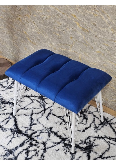 Zafir Metal Beyaz Tel Ayaklı 60 Cm Puf Bench - Puf - Bench - Oturak - Mutfak Oturağı - Antre Oturağı Mavi