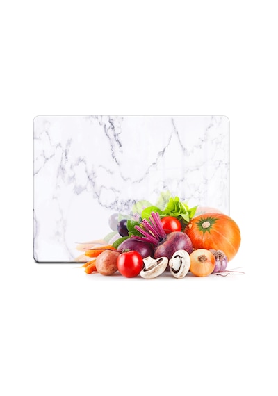 2'li Cam Kesme Tahtası Ve Sunumluk Beyaz Mermer Desenli 20 X 30 Cm Ve 25 X 35 Cm Çok Renkli