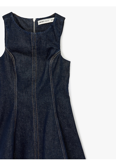 Koton Kolsuz Bisiklet Yaka Volanlı Mini Denim Elbise Koyu İndigo 6sal80003md İndigo