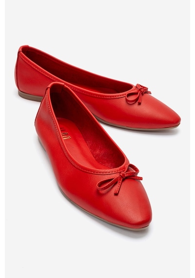 Luvishoes Umıel Kırmızı Cilt Hakiki Deri Fiyonklu Kadın Babet Ayakkabı
