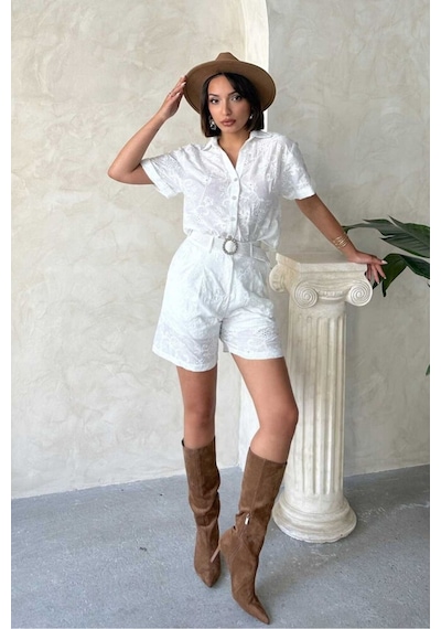 Verymoda Nakışlı Vual Şort D2821 Krem