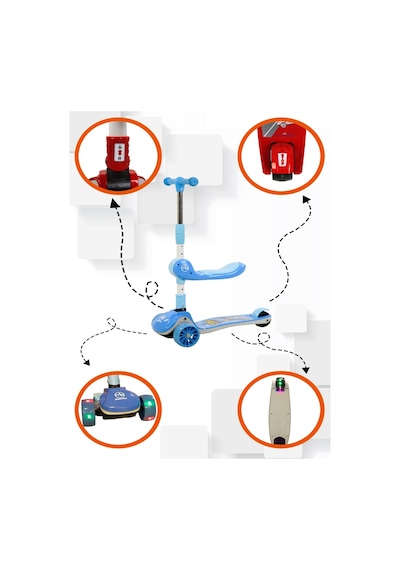 Maxi Taxi Zoomy Oturaklı Işıklı Katlanabilir Scooter Mavi