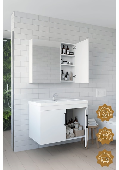 Teta Home Yalova 80 Cm Mdf Banyo Dolabı Seti Beyaz Beyaz Teta Home Yalova 80 Cm Mdf Banyo Dolabı Seti Beyaz Beyaz