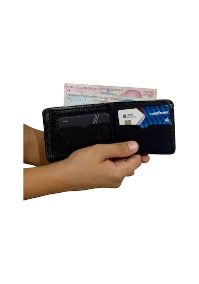 Premium Serisi Lüks Deri Classic Crazy Deri Cüzdan Kartlık Ve Kemer Seti Siyah