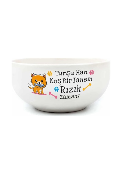 Turşu Han Koş Bir Tanem Rızık Zamanı Krem Seramik Kase - Hediye Seramik Kase
