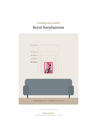 Pembe Telefon Kulübesi Ve Bisikletli Kadın Metal Tablo 91x125 Cm Çok Renkli