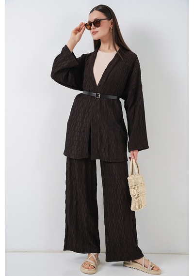 Bigdart Kadın Kimono Pantolon İkili Takım 30078 - Kahverengi
