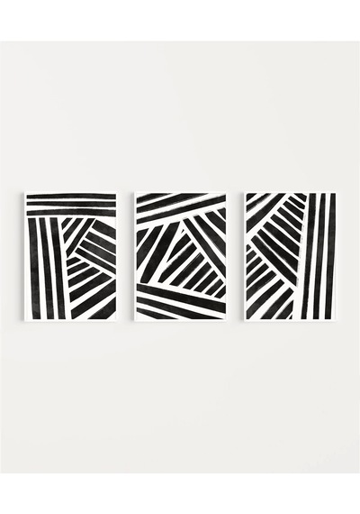 Çerçevesiz Poster Geometrik Siyah-beyaz Çizgiler 3'lü