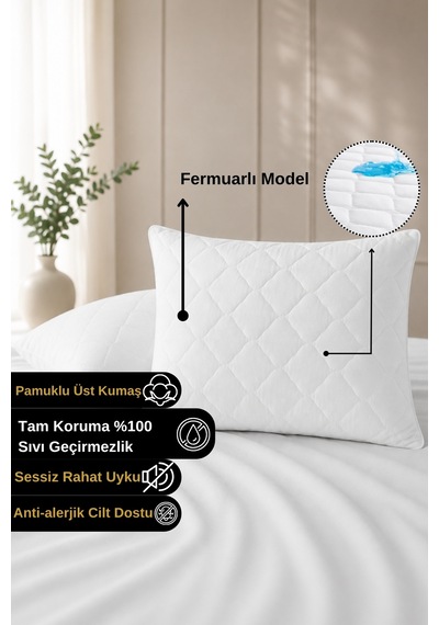 Kapitone-fermuarlı Microfiber %100 Sıvı Su Geçirmez Yastık Alezi Koruyucu Beyaz