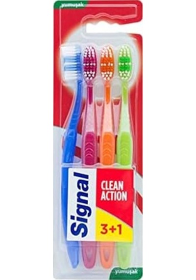 Premium Action 4&apos Lü 3+1 Yumuşak Diş Fırçası Açık Ahşap