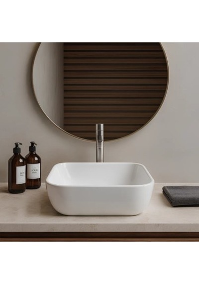 Kare Çanak Lavabo Bataryası 40x40 Cm, Deliksiz Tasarım 508 Yeşil