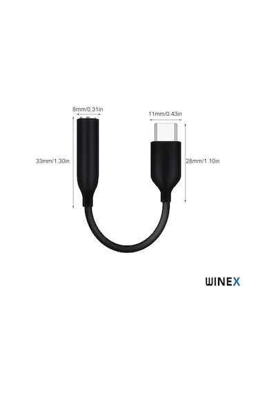 Winex UC10 Type-C to 3.5mm Jack Dönüştürücü Adaptör Siyah