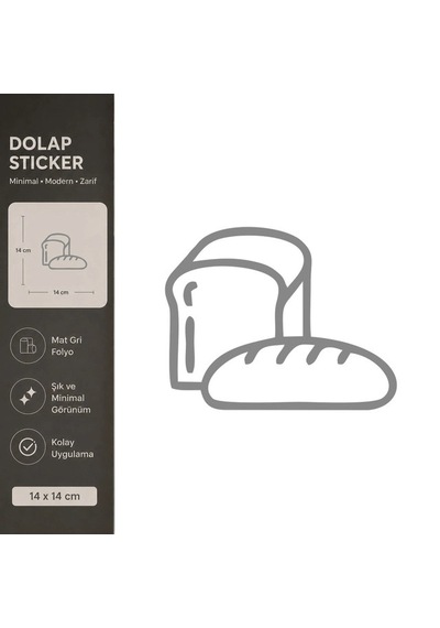 Ekmek Mat Gri Dekoratif Folyo Sticker 14x14 Cm