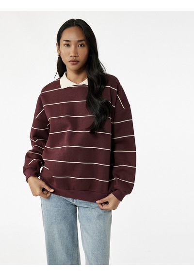 Koton Uzun Kollu Polo Yaka Oversize Sweatshirt Bordo Çizgili 6wal10231ık Bordo Çizgili Koton Uzun Kollu Polo Yaka Oversize Sweatshirt Bordo Çizgili 6wal10231ık Bordo Çizgili