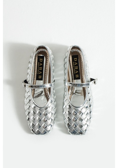 Dabab Shoes Elvıa Gümüş Kadın Örgü Dokulu Bilekten Bantlı Tokalı Mary Jane Düz Ayakkabı Babet Dabab Shoes Elvıa Gümüş Kadın Örgü Dokulu Bilekten Bantlı Tokalı Mary Jane Düz Ayakkabı Babet
