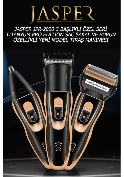 Jasper 2020 3 Başlıklı Şarjlı Saç Sakal Burun Kılı Alma Tıraş Makinesi