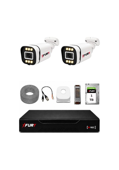 Fury 2 Kameralı 5mp Lens 1080p 6 Warm Led Renkli Gece Görüşlü Güvenlik Kamera Sistemi 1tb 1606