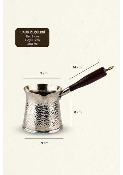 Telveli 5 Kişilik Ahşap Saplı Döküm Cezve - İndüksiyonlu Ocaklara Uyumlu 300 Ml - Metalik