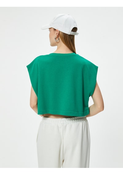 Koton Crop Tişört Oversize Bisiklet Yaka Yarasa Kol Yeşil 4sak10319nk Koyu Yeşil