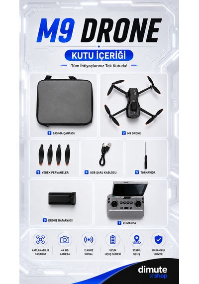 Katlanabilir 4k Kamera Drone Wifi Fpv, 360 Takla, Işık Sensörü Int-m9