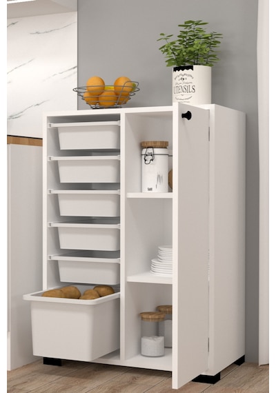 Rüya No.3 Modern Kullanışlı Beyaz Dar Kapaklı Sepetli Mutfak Dolabı