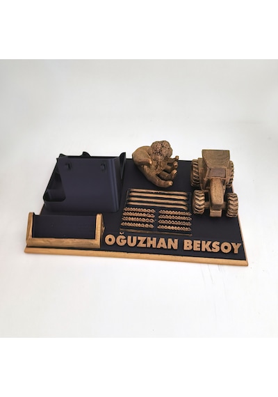 Kişiye Özel Çiftçi Masa İsimliği Ve Kartvizitlik Gold - Siyah