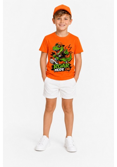 Bayloranzzo Roar Mode On %100 Pamuk Premium Kalite Erkek Çocuk Tişörtü Turuncu