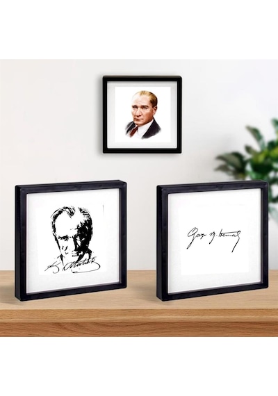 Mustafa Kemal Atatürk Tasarımlı Yapışkanlı Sök Tak Paspartulu Pola 3 'lü Çerçeve