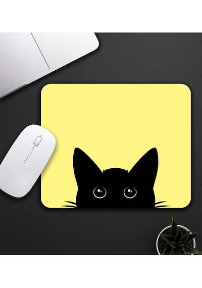 Sarı Renk Kedi Baskılı Mouse Pad 23x19cm Fare Altlığı Kaydırmaz Taban Mousepad