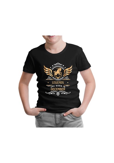 Lord Tshirt Legends Are Born İn December - Capricorn Oğlak Burcu Siyah Çocuk Tshirt 001