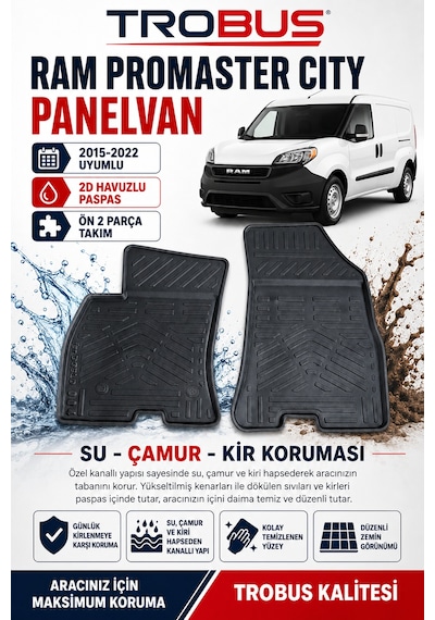 Trobus Ram Promaster City Panelvan 2015-2022 2d Havuzlu Paspas 2 Parça